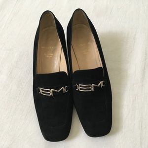 BRUNO MAGLI Suede Heeled Loafer Size 10 Black
